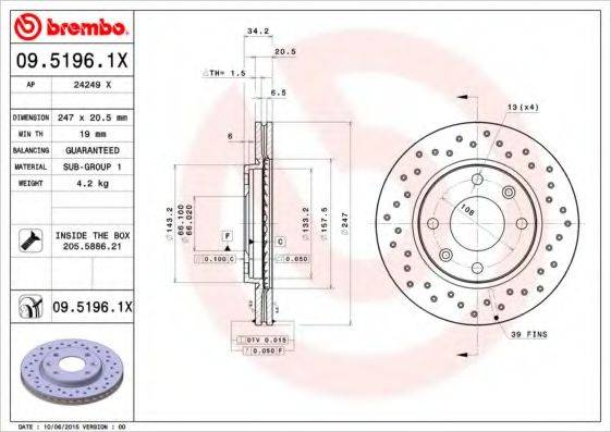 BREMBO 0951961X Тормозной диск
