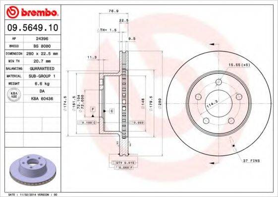 BREMBO 09564910 Тормозной диск