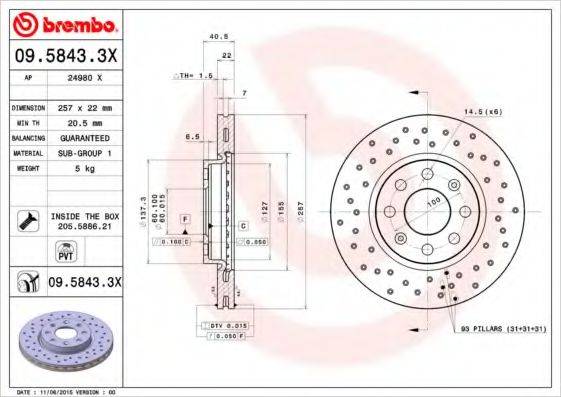 BREMBO 0958433X Тормозной диск