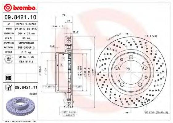 Тормозной диск BREMBO 09.8421.10