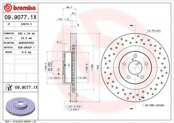 Тормозной диск BREMBO 09.9077.1X