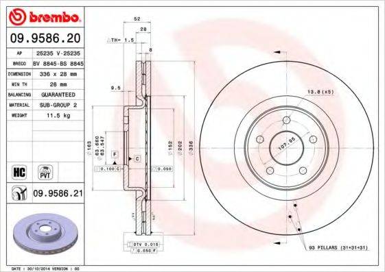 Тормозной диск BREMBO 09.9586.20