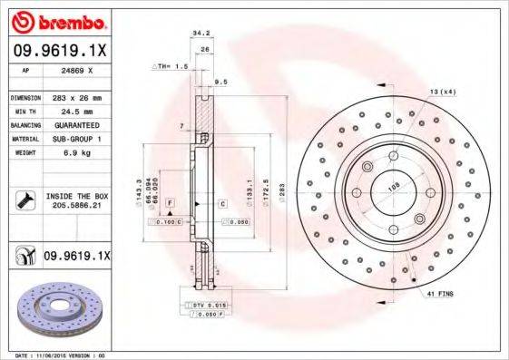 BREMBO 0996191X Тормозной диск