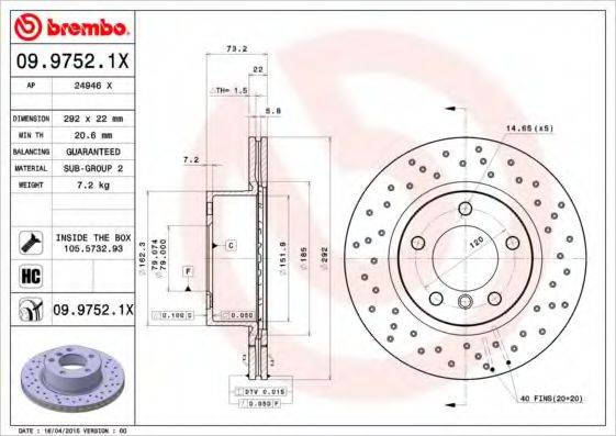 BREMBO 0997521X Тормозной диск