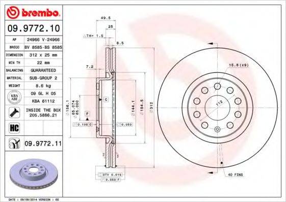 BREMBO 09977210 Тормозной диск