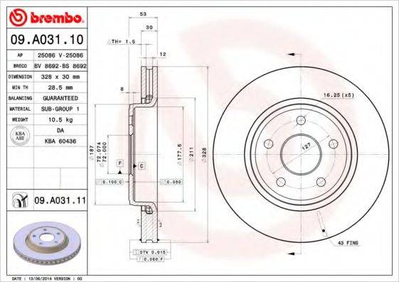 BREMBO 09A03110 Тормозной диск