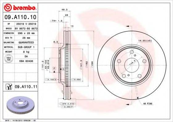 BREMBO 09A11011 Тормозной диск