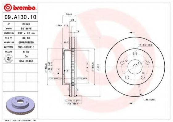 BREMBO 09A13010 Тормозной диск
