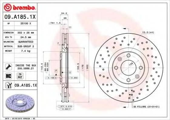 BREMBO 09A1851X Тормозной диск