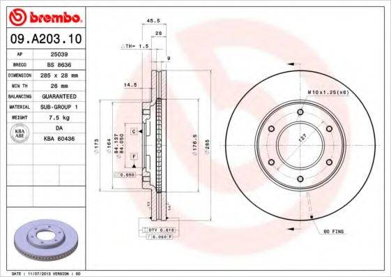 BREMBO 09A20310 Тормозной диск