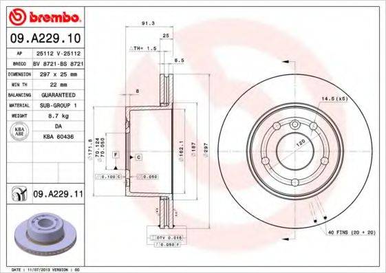 BREMBO 09A22910 Тормозной диск