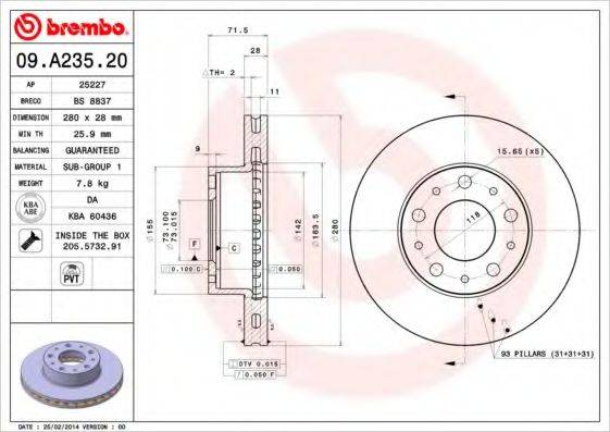BREMBO 09A23520 Тормозной диск
