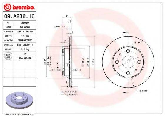BREMBO 09A23610 Тормозной диск