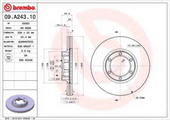 BREMBO 09A24310 Тормозной диск