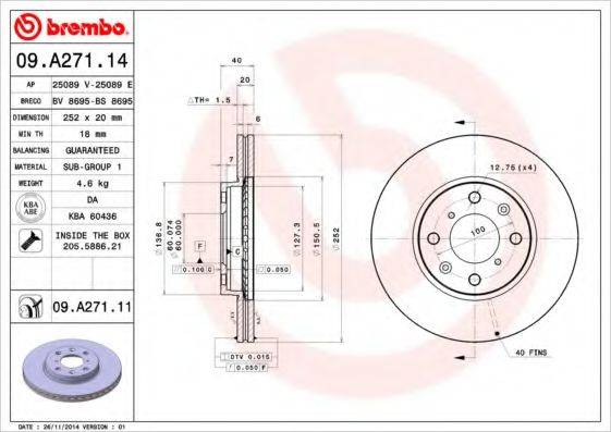 BREMBO 09A27111 Тормозной диск