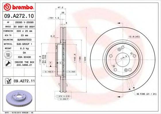 BREMBO 09A27210 Тормозной диск