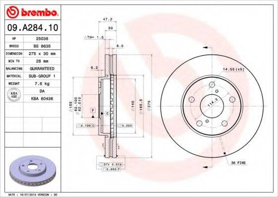 BREMBO 09A28410 Тормозной диск