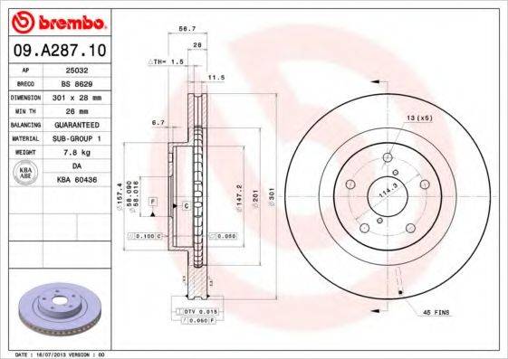 BREMBO 09A28710 Тормозной диск