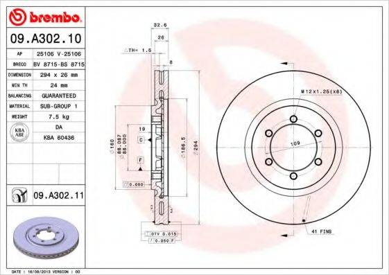 гальмівний диск BREMBO 09.A302.10