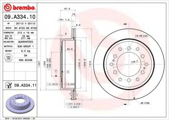 BREMBO 09A33411 Тормозной диск