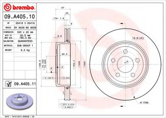 гальмівний диск BREMBO 09.A405.10