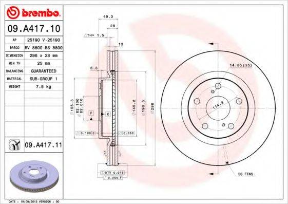 BREMBO 09A41711 Тормозной диск