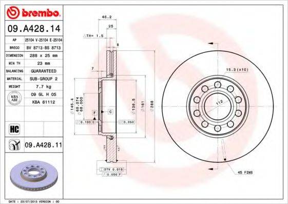 Тормозной диск BREMBO 09.A428.14