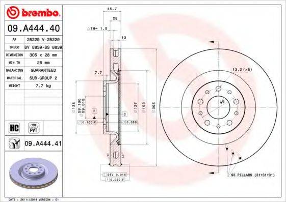 BREMBO 09A44440 Тормозной диск