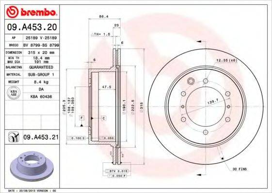 BREMBO 09A45320 Тормозной диск