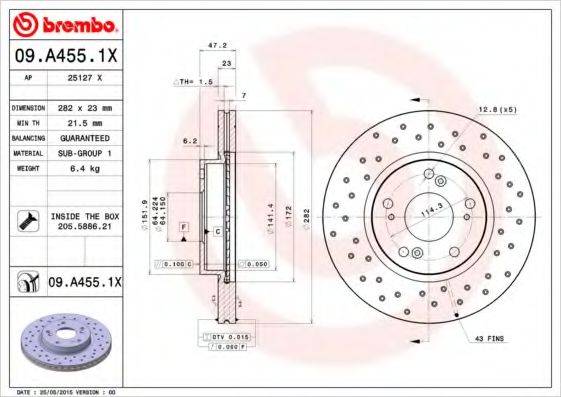 BREMBO 09A4551X Тормозной диск
