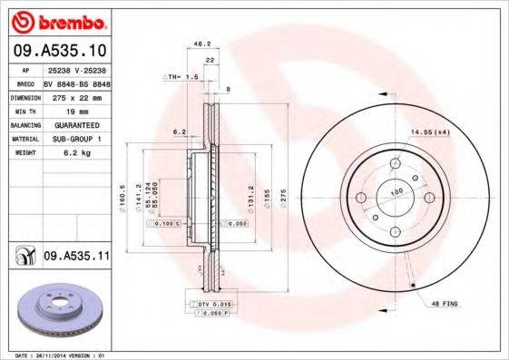 BREMBO 09A53511 Тормозной диск