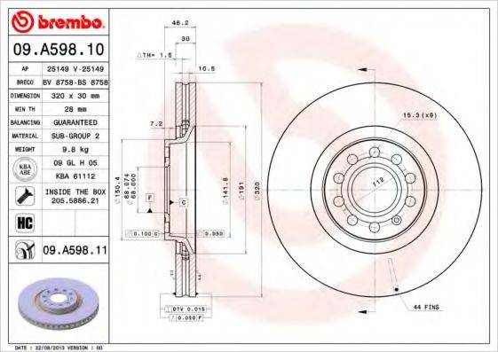 Тормозной диск BREMBO 09.A598.10