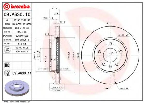 BREMBO 09A63010 Тормозной диск