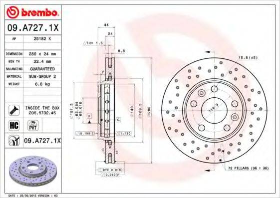 BREMBO 09A7271X Тормозной диск