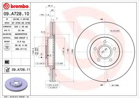 BREMBO 09A72810 Тормозной диск