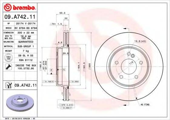 BREMBO 09A74211 Тормозной диск