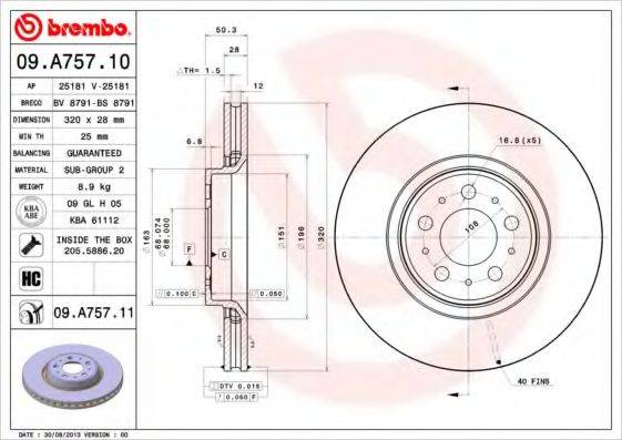 BREMBO 09A75710 Тормозной диск