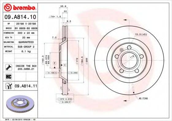 BREMBO 09A81410 Тормозной диск