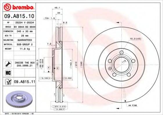BREMBO 09A81510 Тормозной диск