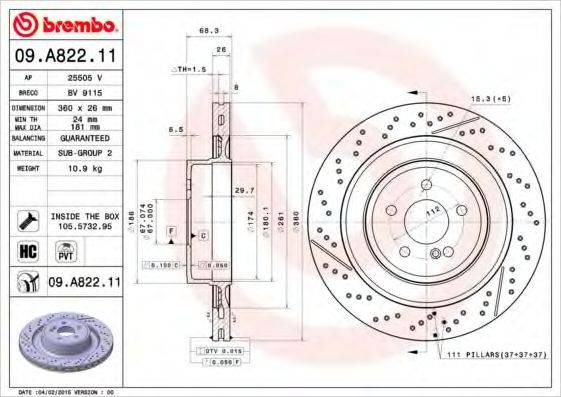 BREMBO 09A82211 Тормозной диск