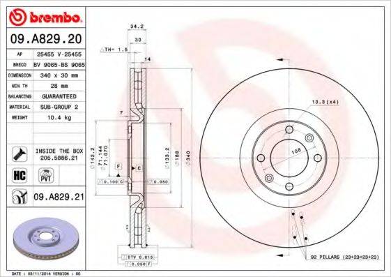 BREMBO 09A82921 Тормозной диск