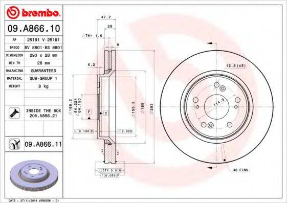 BREMBO 09A86610 Тормозной диск