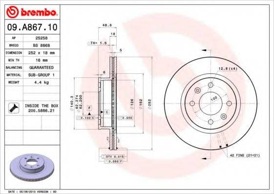 BREMBO 09A86710 Тормозной диск