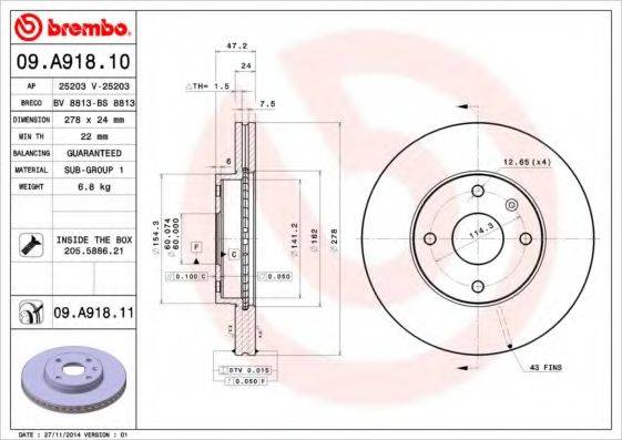 BREMBO 09A91810 Тормозной диск