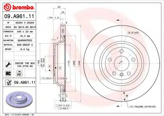 BREMBO 09A96111 Тормозной диск