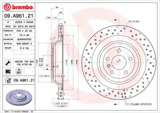 BREMBO 09A96121 Тормозной диск