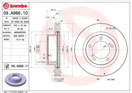 BREMBO 09A96611 гальмівний диск