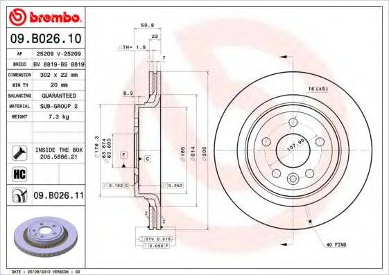 BREMBO 09B02610 Тормозной диск