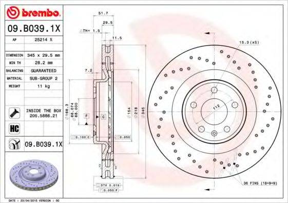 BREMBO 09B0391X Тормозной диск