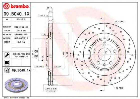 BREMBO 09B0401X гальмівний диск